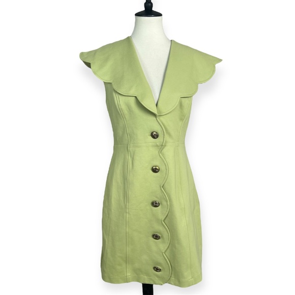 Maeve Anthropologie Scalloped Button Down Mini Dress in Green Sz Medium - Picture 1 of 10